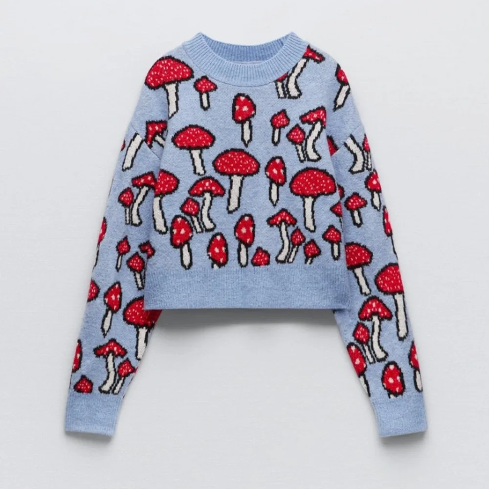 NWT Zara mushroom printed cropped sweater - Picture 1 of 3